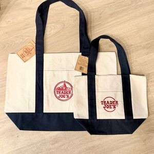 Trader Joe's Canvas Tote Bag Set of 2 Mini and Large Blue